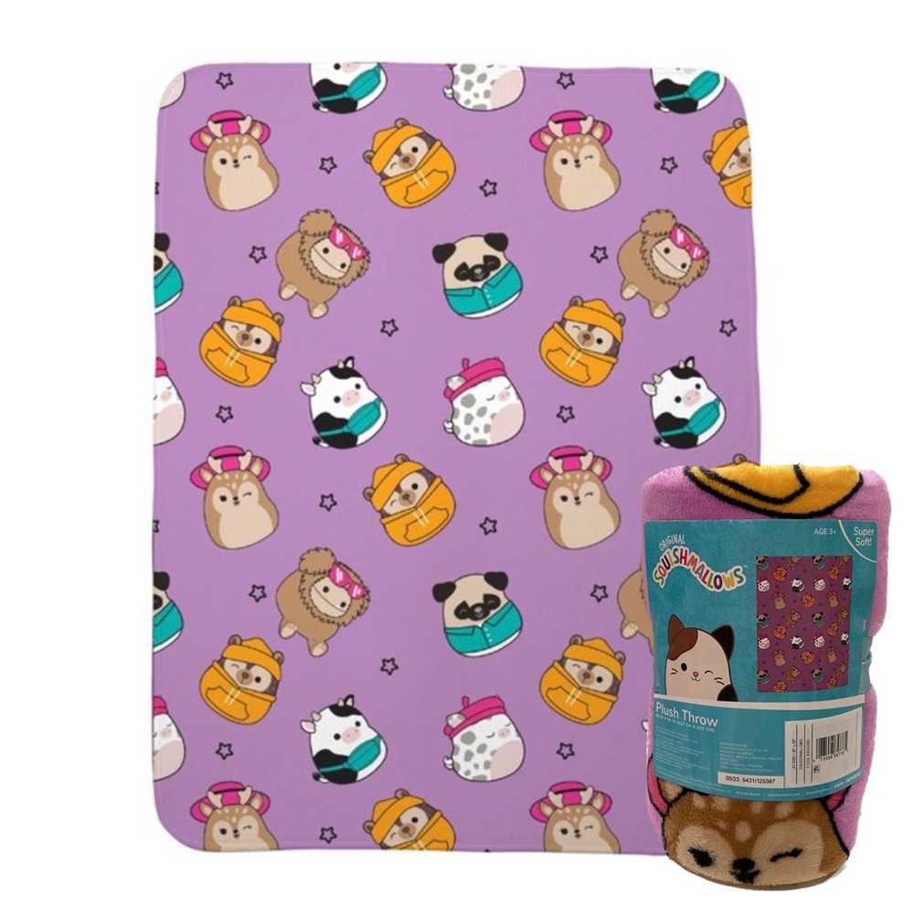 NWT 46”x60” Plush Squishmallow Throw w/Cam , Benny, Connor, Rosie, Hans…